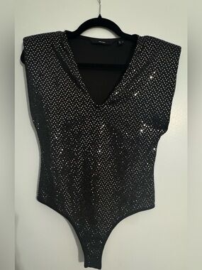 Vero Moda Black Rhinestone Bodysuit | Size S | Sparkly Party Top-worn once